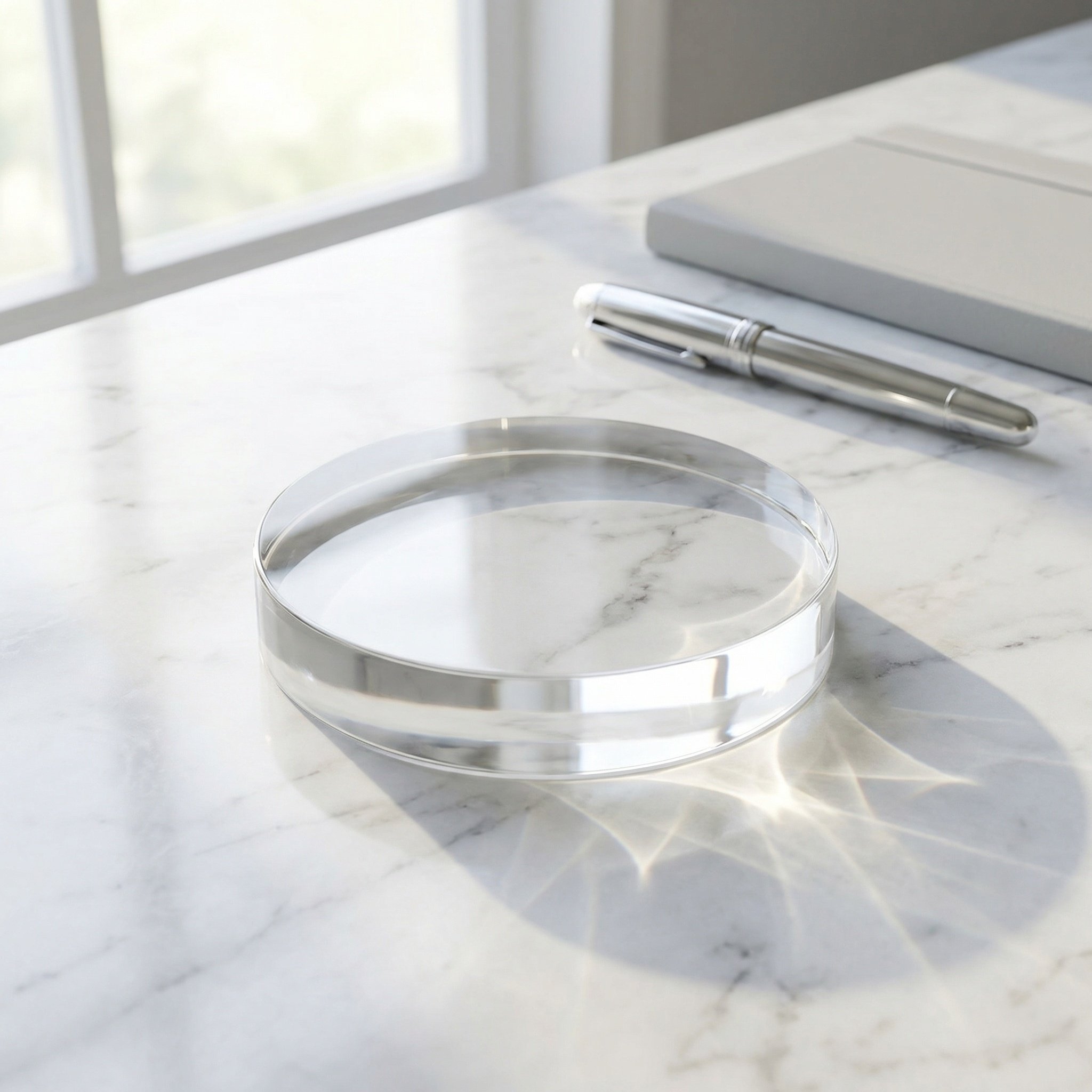 Book Weight Glass - Fermacarte Rotondo in Vetro Trasparente da